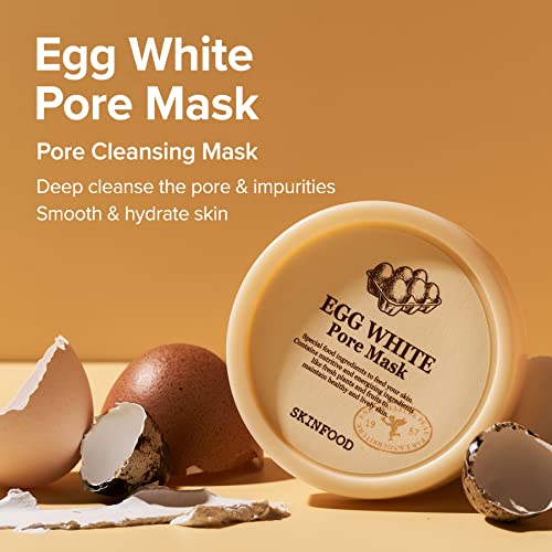 [SKINFOOD] Egg White Pore Mask 120g (4.23 Fl Oz), Clay Mask Pore Tightening Exfoliator, Sebum Absorption Hydra Exfoliant (4.23 oz)