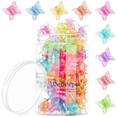 Glitter Mini Butterfly Hair Clips, Sparkly Colorful Hair Accessories for Girls and Women - 90s Y2K Cute Small Hair Claw Clips, 10 Assorted Colors, Set of 100 (Glitter)