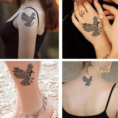 Raven Temporary Tattoos for Men & Women - Tribal Maori Design