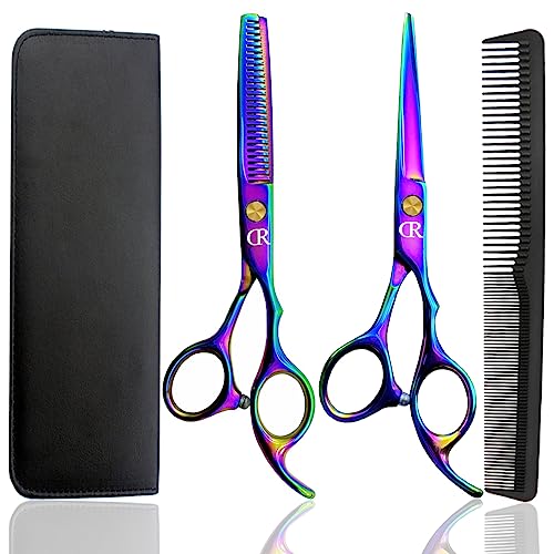 Professional Hair Cutting Shears Set,6 Inch Barber Hair Cutting Scissors Kit,Hairdressing Thinning Shears for Hair Cutting,Sharp Blades Haircut Scissors Kit for Women/Men/Kids (Rainbow) (Rainbow)