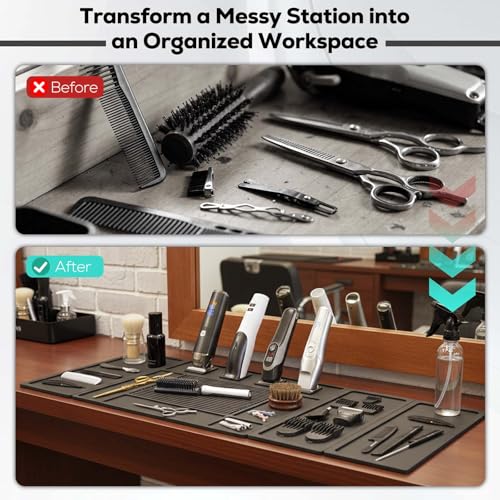 Magnetic Barber Mat with 4 Magnets & Tool Organizer