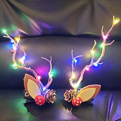 Jeairts LED Christmas Hair Clips Reindeer Antlers Hair Pins Branches Floal Colorful Xmas Headpiece Hair Dress Festival Elk Hair Accessories for Women and Girls