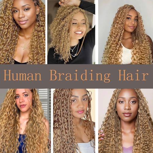 #27 Honey Blonde Human Hair Extensions - Deep Wave Braids, 3 Bundles