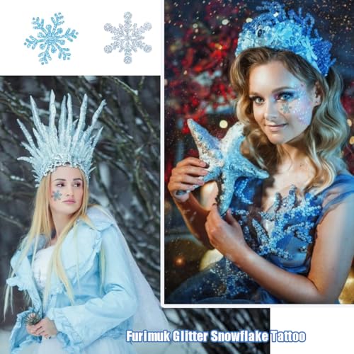 Snowflake Glitter Temporary Tattoos - 5 Sheets Winter Party
