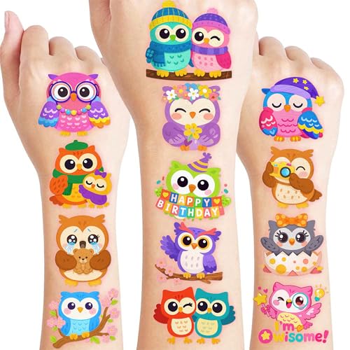 96 Owl Temporary Tattoos for Kids - Cute Cartoon Designs