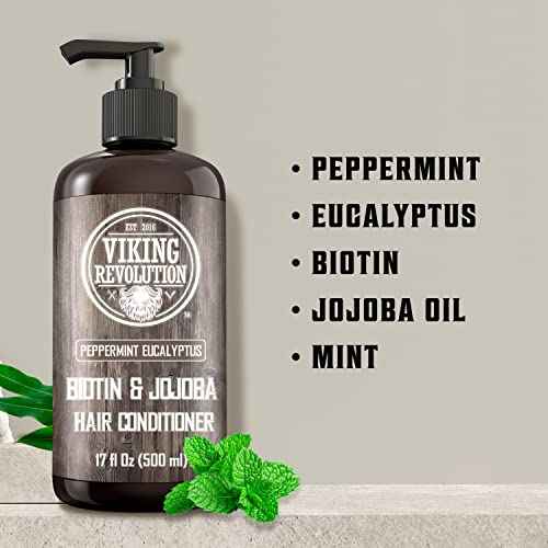 Viking Revolution Biotin Men's Conditioner - Eucalyptus & Peppermint with Jojoba & Mint Oils - For Dry Hair (17 Oz)