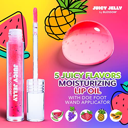 Blossom Scented Roll on Lip Gloss and Juicy Jelly Moisturizing Lip Care Nourishing Lip Oil, 2 Pack, Strawberry