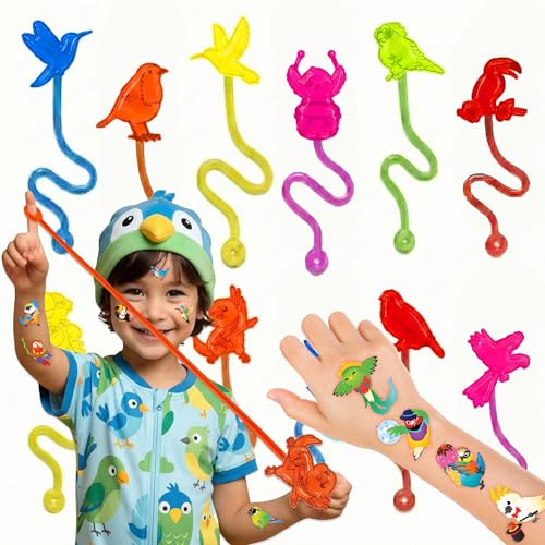 48 PCS Bird Tropical Party Favors Set - Stick Hands & Tattoos