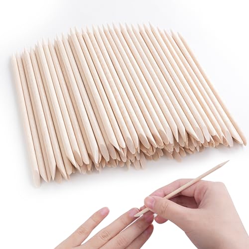 400 Pcs Orange Wood Cuticle Sticks - 4.5 Inch Double-Ended Nail Tools