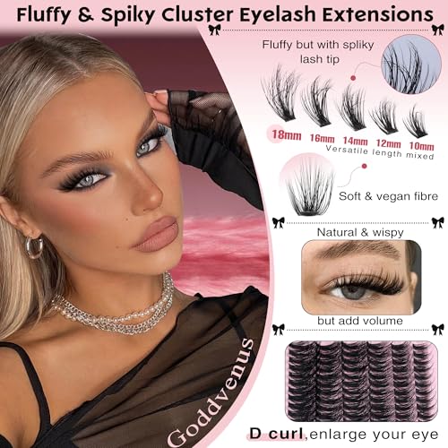 Goddvenus C-natural Spiky Clusters Wispy Fluffy D Curl Eyelash Extensions 10-18mm