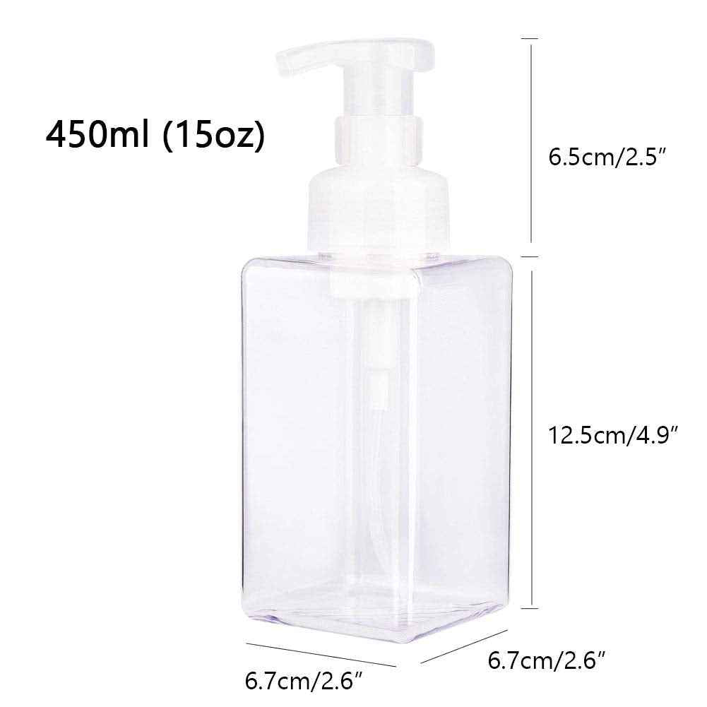 UUJOLY Foaming Soap Dispenser, 450ml (15oz) Refillable Pump Bottle Plastic for Liquid Soap, Shampoo, Body Wash (2 Pcs) (Clear)