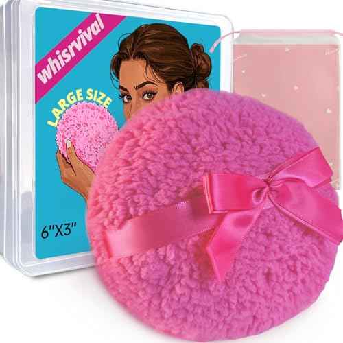 6" Large Body Powder Puff and Container, Soft Fluffy Dusting Powder Puff for Body Powders, Quick Even Application, Washable, Cute Rose Pink