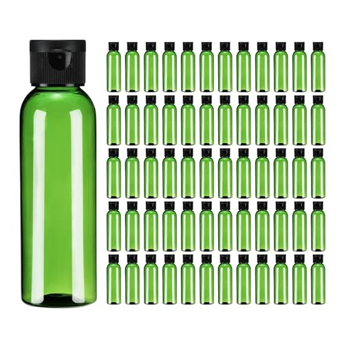 uxcell 2 Oz Plastic Bottles with Flip Caps, 200 Pcs Reusable Travel Size Containers with Lids Plastic Squeeze Refillable Dispensing Bottles for Shampoo, Body Soap, Toner(Green Black)