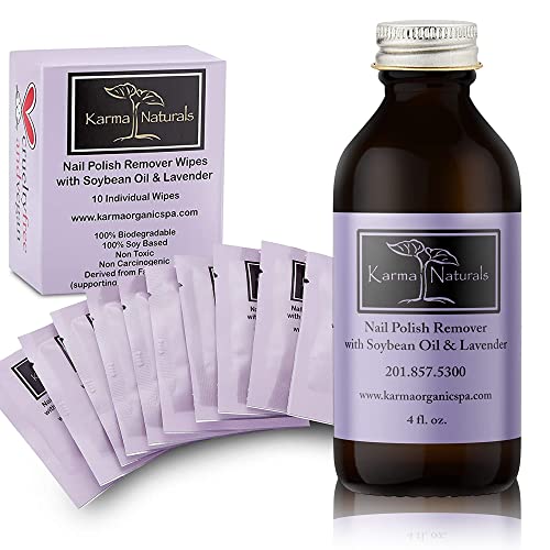 Karma Nail Polish Remover Wipes and Natural Soybean Lavender Remover Nontoxic Vegan Cruelty Free
