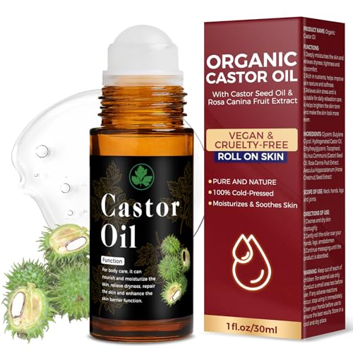 Organic Castor Oil Roll On ? 30ml (1 fl. oz) Pure Cold Pressed Roll On Castor Oil Organic, Castor Oil Roller Ball for Skin, Scalp, Neck, Hands, Joints, Waist & Belly Moisturizing Care