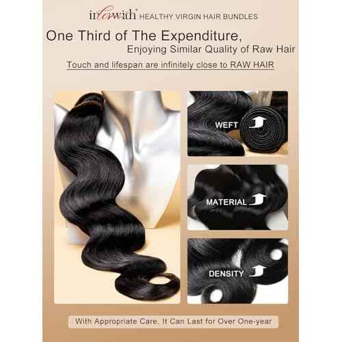 inlovwith Body Wave Bundles Human Hair, 100% Unprocessed Brazilian Virgin Hair, Selected Healthy Human Hair Bundles for Women(Single Bundle, 26 Inches)