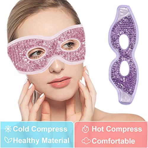 Jakuva 2PCS Cooling Eye Mask Sleeping Mask, Ice Eye Mask & Cold Eye Packs & Heat Cold Compress Pack Eye Spa Pad for Puffy Eyes,Puffiness,Headache,Stress Relief (Pink&Purple)