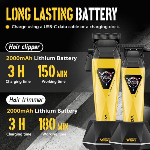 VGR 877S3 Professional Hair Clippers with LED Display & Turbo Motor
