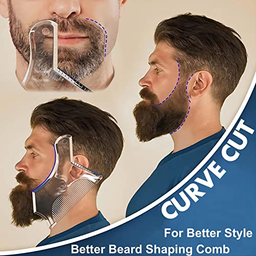 Men's Beard Shaping Tool With Inbuilt Comb Transparent Template Styling Comb Templates for Goatee Mustache Sideburns, Jaw Cheek/Neck Line, Symmetric/Curve/Step Cut (Clear-2pcs)