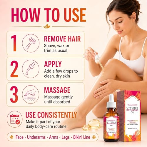 Cyperus Rotundus Hair Removal Oil for Reducing Regrowth & Smoothing Skin - 2 Fl Oz
