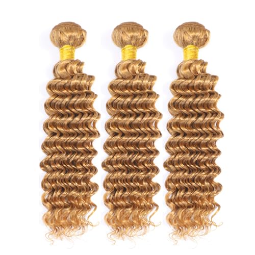 #27 Honey Blonde Deep Wave Human Hair Bundles 3-Pack