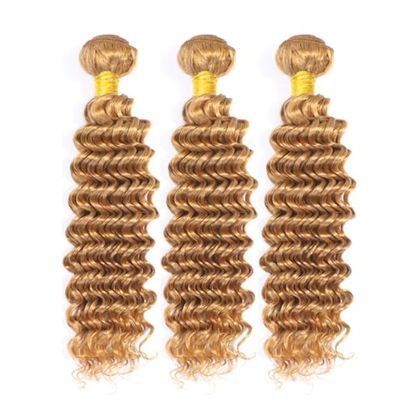 #27 Honey Blonde Deep Wave Human Hair Bundles 22 inch