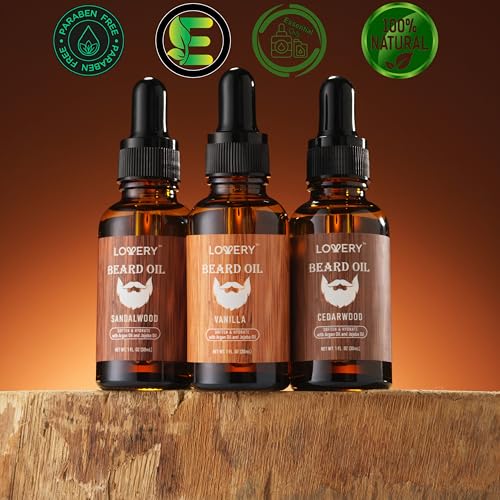 Beard Oil for Men ? Sandalwood, Vanilla & Cedarwood Natural Mens Beard Oil Kit with Argan & Jojoba Oil - Beard Softener & Deeply Moisturizer Adding a Natural Shine, Grooming Kit Beard Care for Him