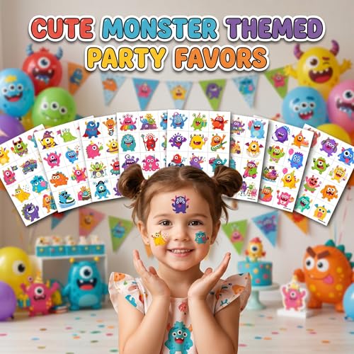 96 PCS Cute Monster Temporary Tattoos for Kids