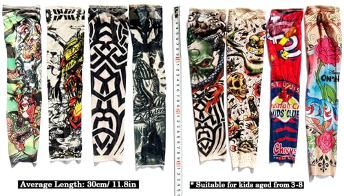 Fake Tattoo Arm Sleeves for Kids - 8 Pack
