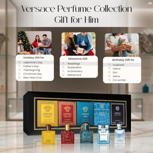 Versace Mini Cologne Gift Set for Men - 5-Piece Fragrance Sampler (0.17 oz)
