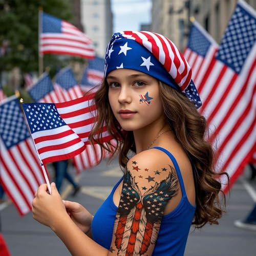 32 Sheets USA Flag Temporary Tattoos, Waterproof 4th of July