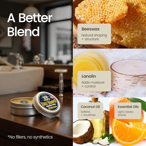 State Trooper Mustache Wax for Men ? Medium Hold with Beeswax, Coconut Oil & Lanolin ? Natural Moustache Grooming & Styling Wax with Citrus Scent - Nourishing Conditioner & Sculpting