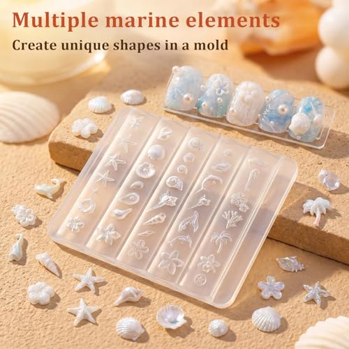 Ocean-Themed Silicone Nail Molds Set - 2pcs Mermaid & Seashell