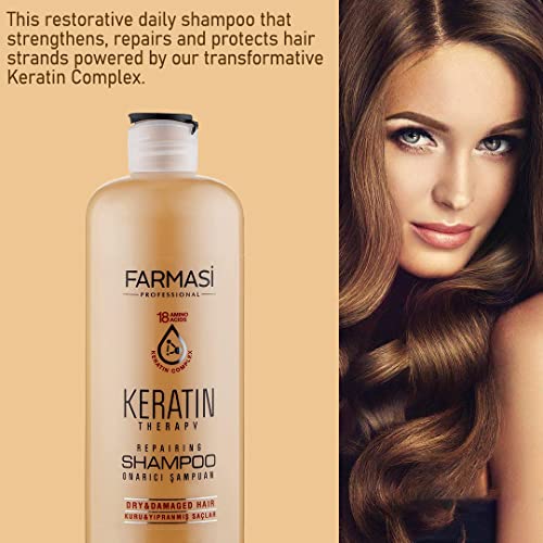 FARMASi Keratin Therapy Shampoo 12.2 fl oz & Hair Mask Set 6.7 fl oz: Repairing Cleanse & Deep Conditioning System for Dry Damaged Hair, Smoothness & Shine