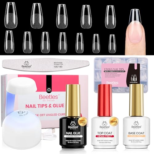 Beetles Coffin Medium Nail Tips D-288pcs for Gel Nail Kit with Mini Nail Lamp