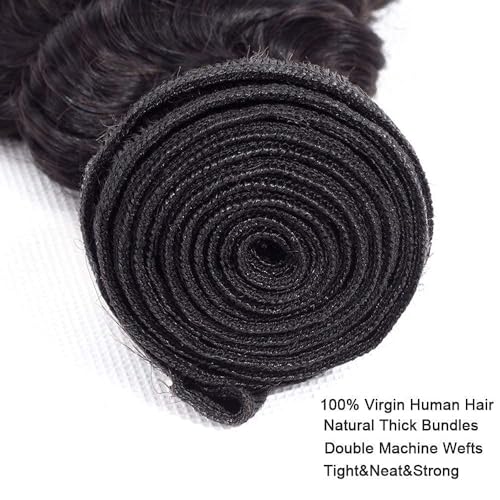 #1B Deep Wave Human Hair Bundles - 24 Inch Brazilian Hair (3 Pack)