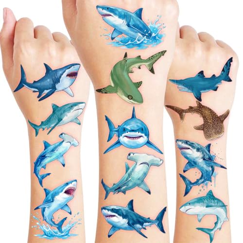 96 Shark Temporary Tattoos for Kids - Ocean Party Favors