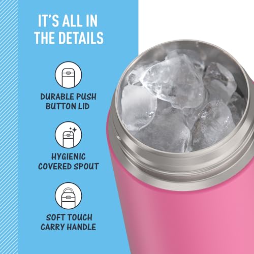 THERMOS FUNTAINER 16 Ounce Stainless Steel Vacuum Insulated Bottle with Wide Spout Lid, Neon Pink