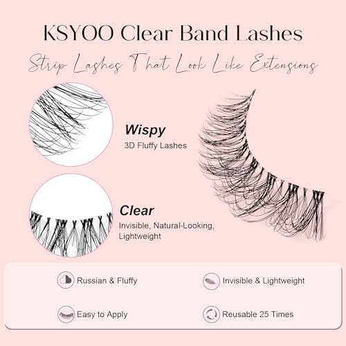 Natural Strip Lashes Clear Band 8-15mm Cat Eye D Curl