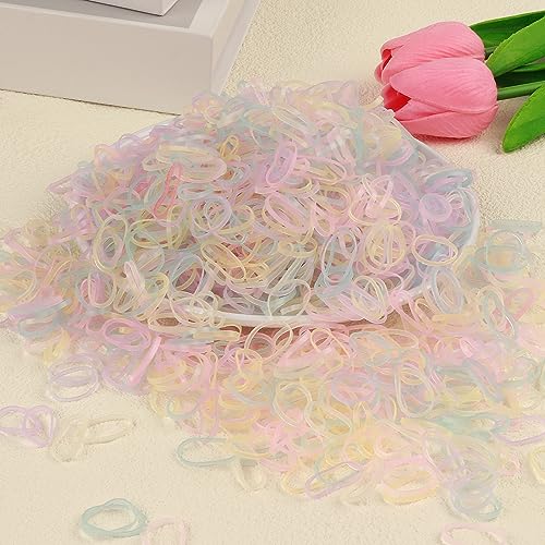 Beauty.H.C Hair Rubber Bands Set - 1000 Pcs Small Elastics with Topsy Braiding Tools for Kids and Girls - Clear Pink