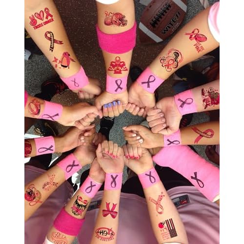 152 Pieces Tackle Breast Cancer Awareness Temporary Tattoos Stickers,20 Sheets Pink Out Football Breast Cancer Awareness Themed Tattoos Stickers Party Decoration Supplies favors for Kids Adults