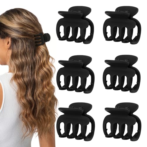 Small Claw Clips for Thin Hair - 6 Pack Black Matte