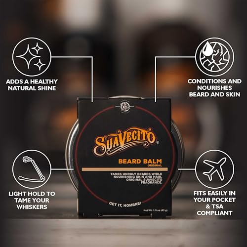 Suavecito Original Scent Beard Balm 1.5 oz Can - No Flaking, Eliminates Dryness & Itchiness - Conditions, Nourishes, Hair & Skin