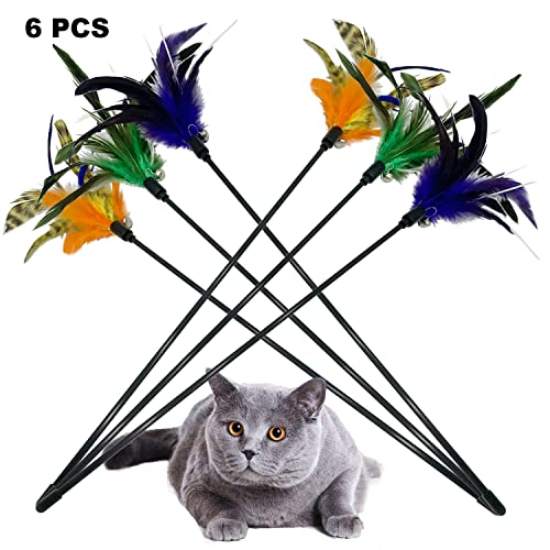 CATENESS 6 Pack Cat Feather Wand Toys for Indoor Play & Exercise