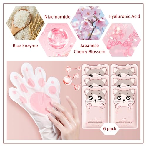Moisturizing Hand Mask Gloves for Dry Cracked Hands - 6 Pairs Hydrating Set