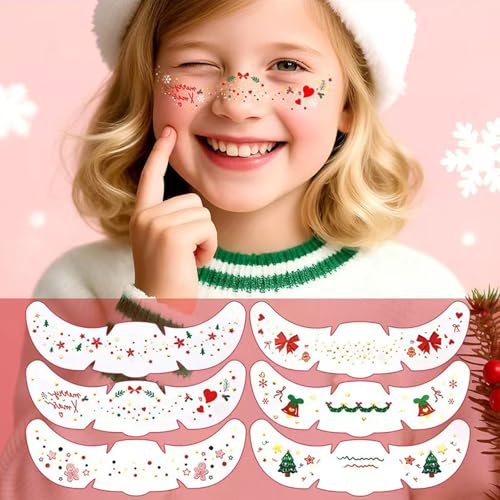 Christmas Face Temporary Tattoos, 6 Sheets Glitter Freckles