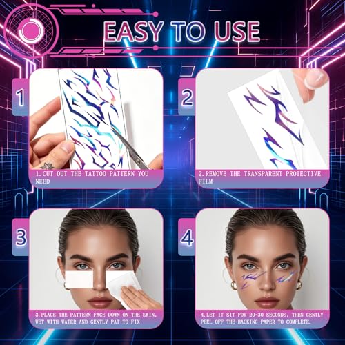 Holographic Temporary Tattoos - 75Pcs K-Pop Cosplay Stickers