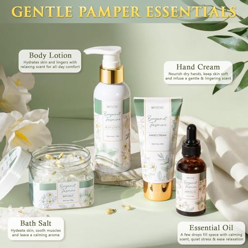 MAYICIVO Sage Green Bergamot Jasmine Spa Gift Basket for Women - Self Care Kit
