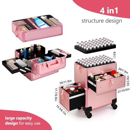 Somduy 5-in-1 Makeup Train Case on Wheels with Drawers