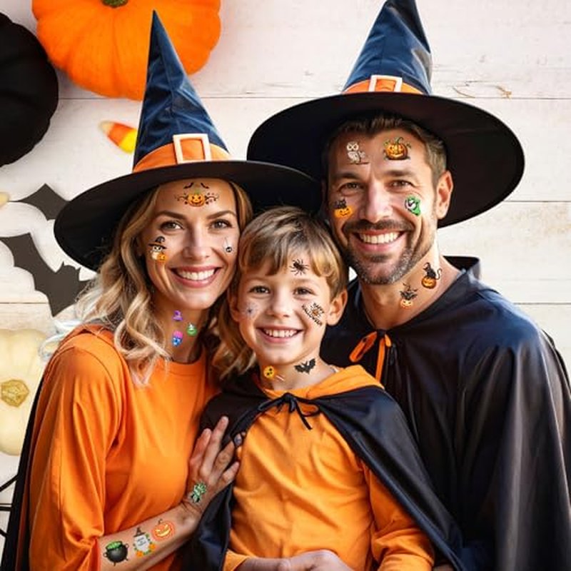 Halloween Temporary Tattoos | Halloween Decorations Party Favors Supplies D?cor Accessories Stickers Pumpkin Trick Or Treat Skull Skeleton Owl Ghost Bat Gift Idea For Kids Boy Girl Teen Adult-60Pcs